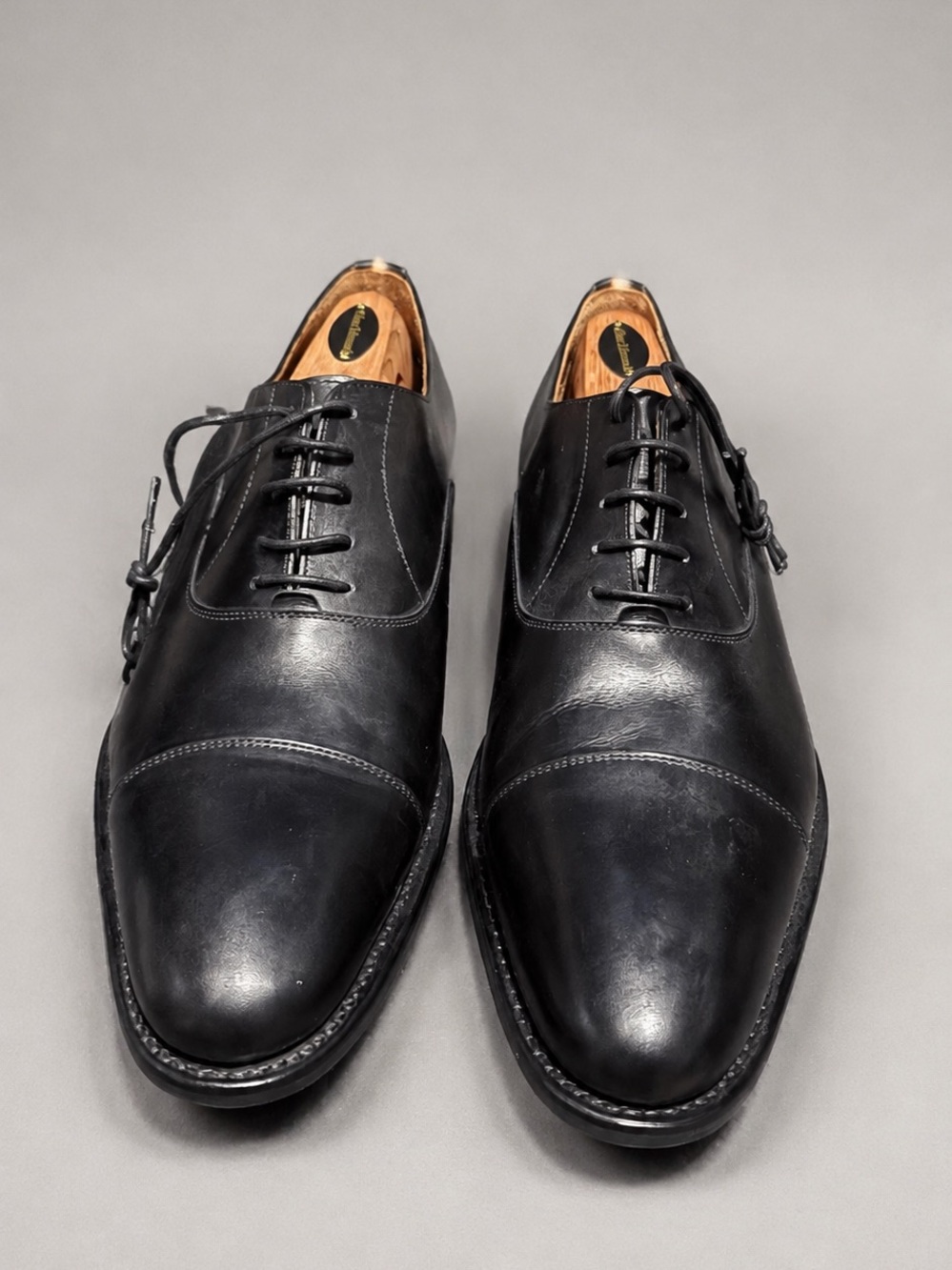 Classic Black Leather Cap-Toe Derby Mens Shoes